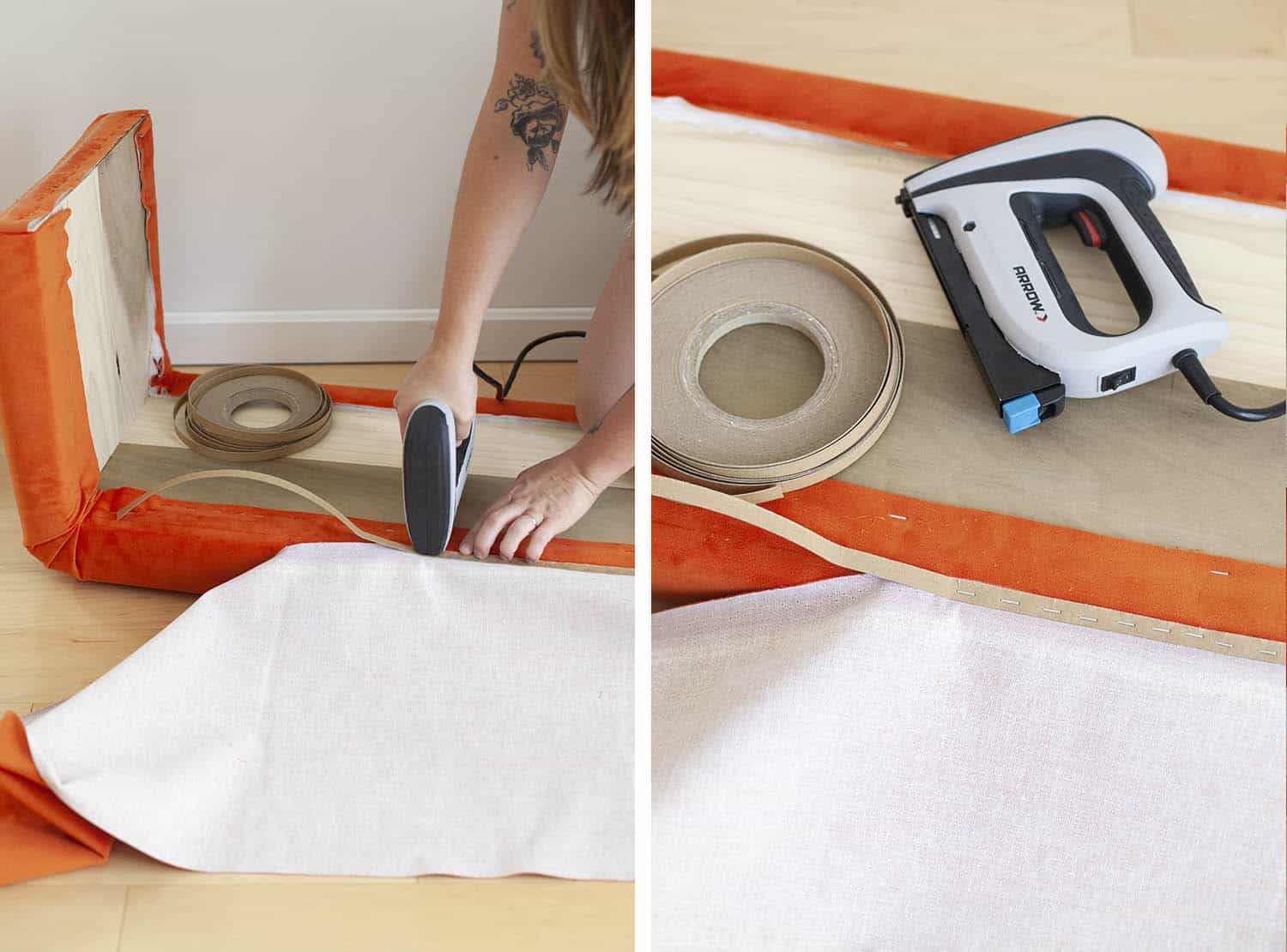upholstered waterfall bench DIY