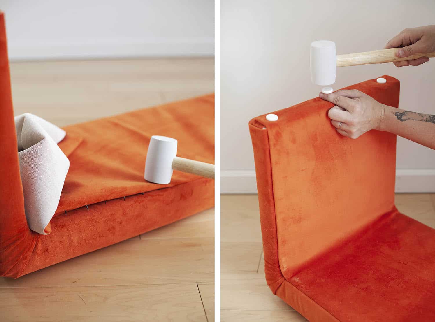 upholstered waterfall bench DIY