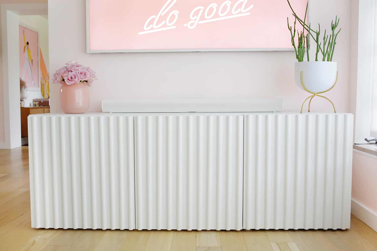 white fluted console table