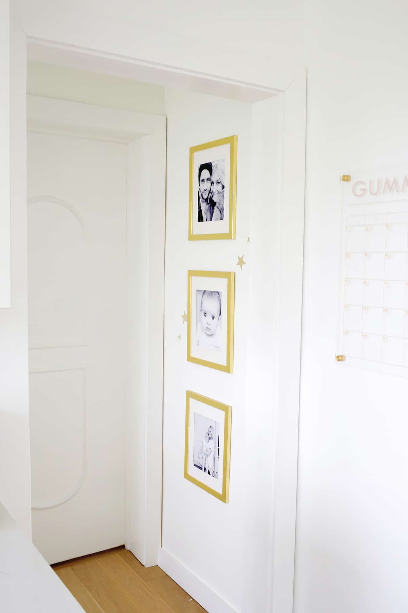 family photos in hallway